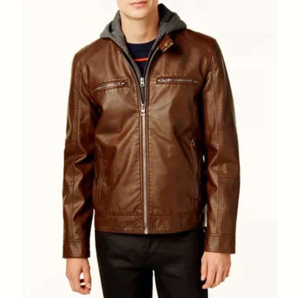 GUESS Front Zip Faux-Leather Jacket